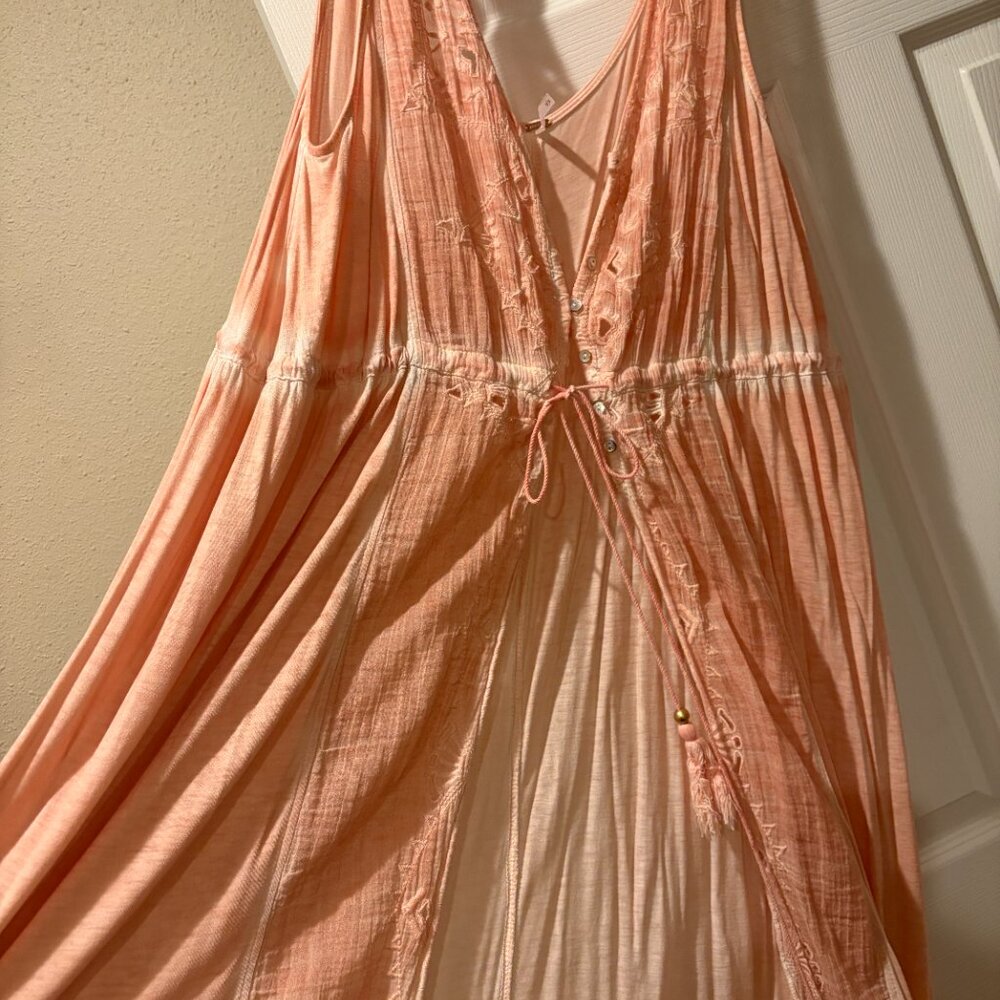 Free People Peach Duster, Sleeveless Open Tie Front Midi Dress/Cover Up - Medium - Picture 10 of 10